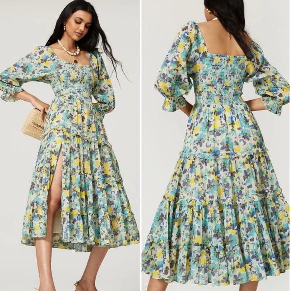 LoveShackFancy Capri Midi Dress Acai
Berry Blue Floral Summer M - Picture 3 of 14